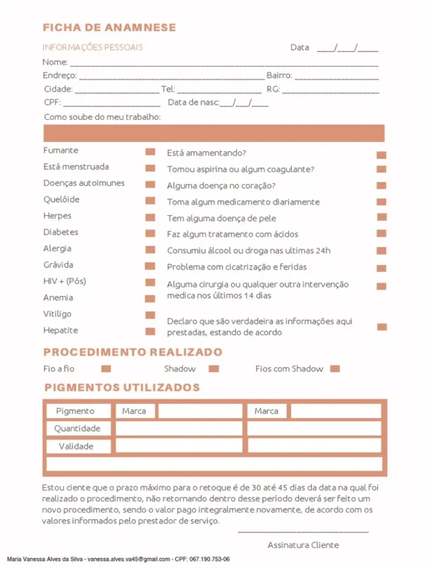 Modelos de Ficha de Atendimento + Termo de Responsabilidade